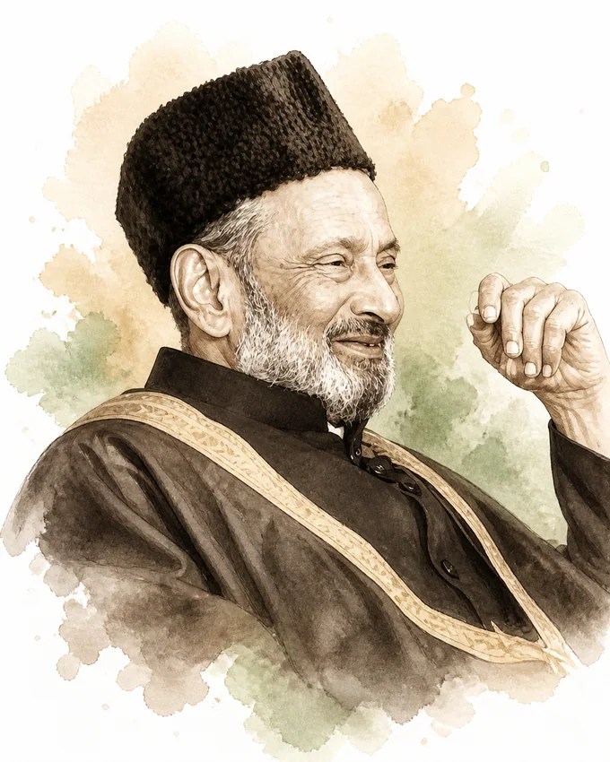 Watercolor portrait inspired by Dr. Mumtaz Ahmed Khan