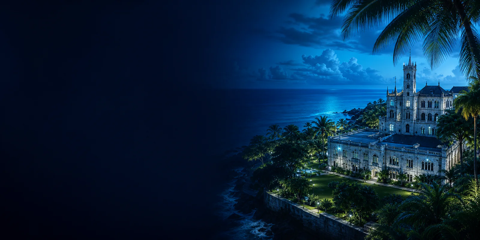 Barbados coastal medical college campus at blue hour